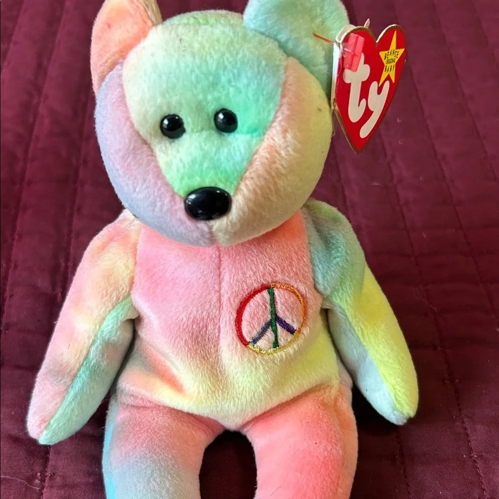 Ty Multicolor Peace Bear Plush! Peace! - Picture 4 of 5